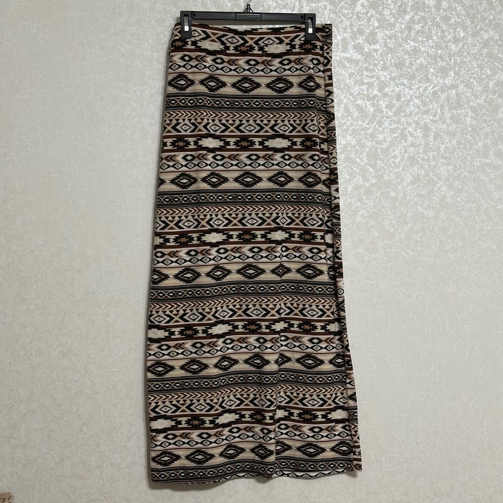 Bobbie Brooks Aztec Print Maxi Skirt Boho‎ Tribal Brown & Black Elastic Waist M